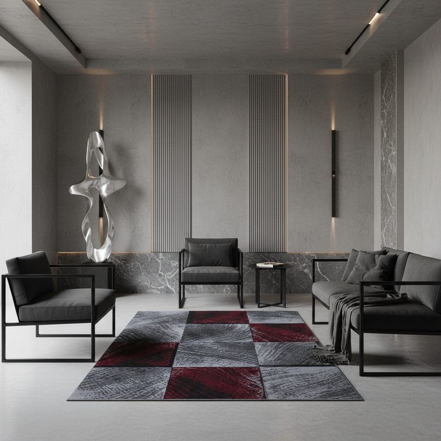 Teppich Kurzflor Karo-Design Polypropylen Wohnzimmer_Läufer_