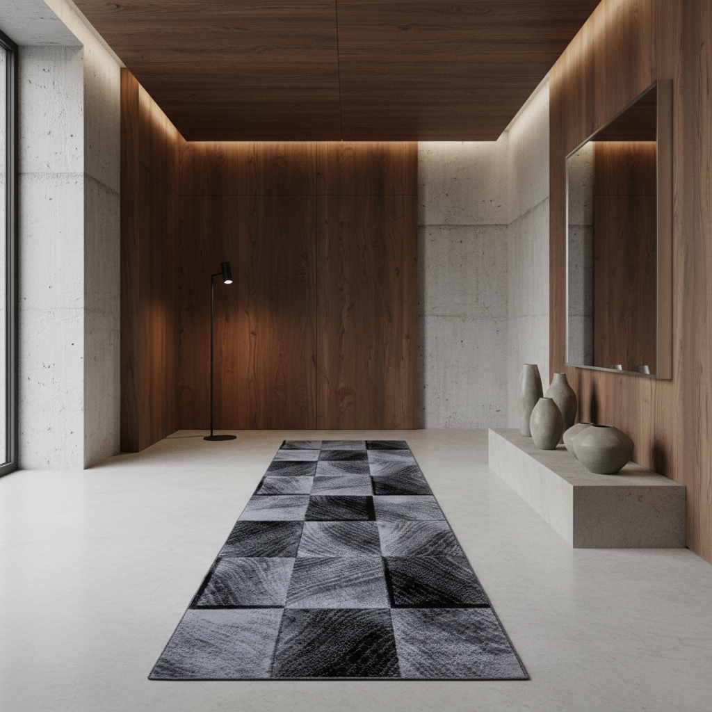 Teppich Kurzflor Karo-Design Polypropylen Wohnzimmer_Läufer_