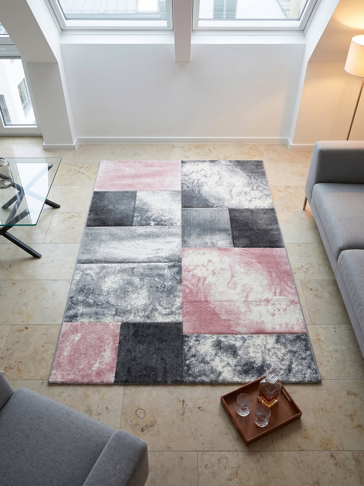 Teppich Pink rechteckig Muster Draufsicht_