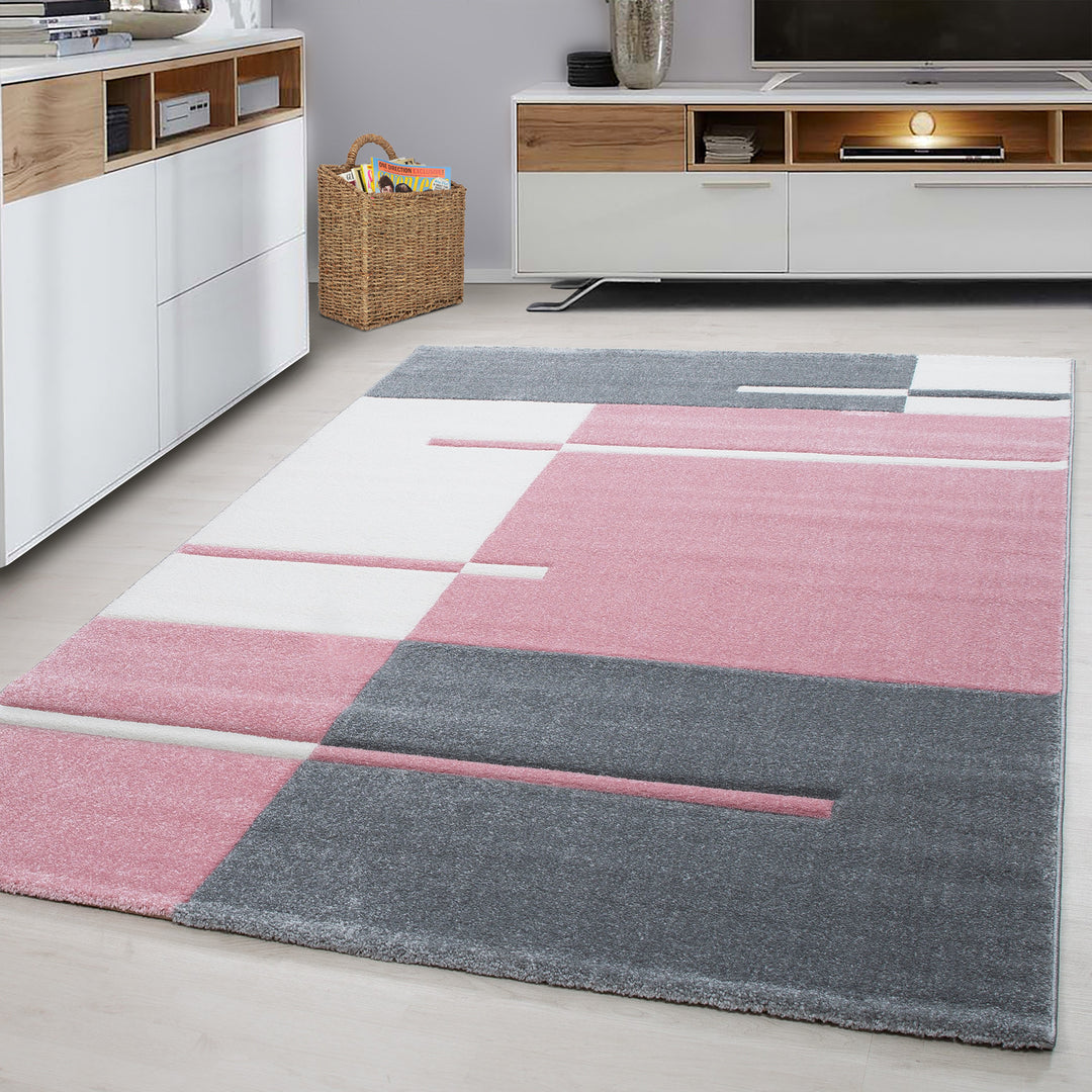 Teppich Kurzflor Karo Muster Polypropylen Wohnzimmer