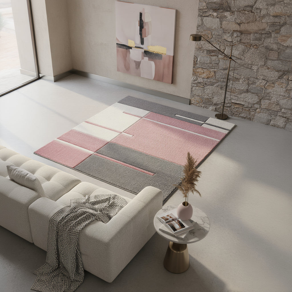 Teppich Kurzflor Karo Muster Polypropylen Wohnzimmer_Läufer_