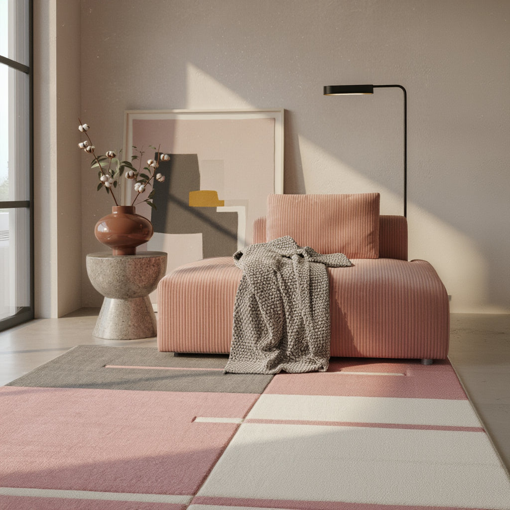 Teppich Kurzflor Karo Muster Polypropylen Wohnzimmer_Läufer_