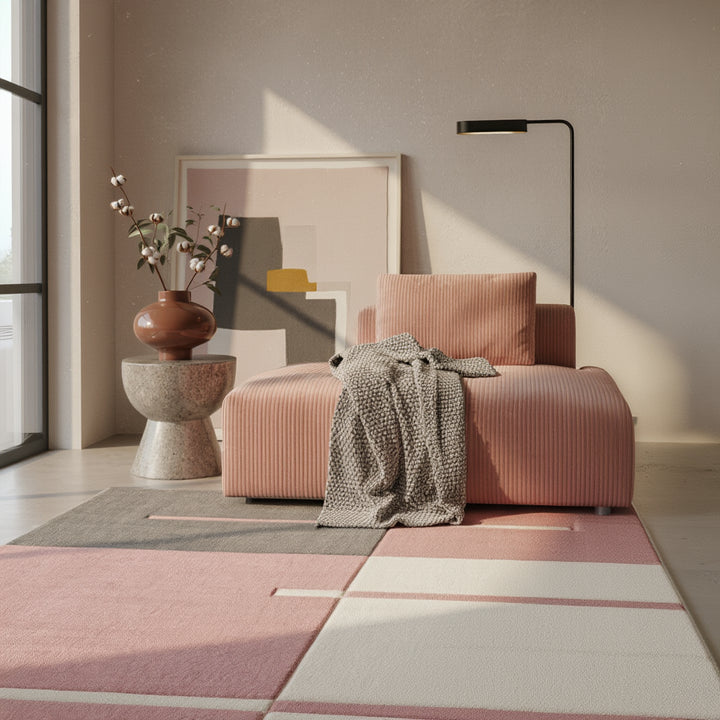 Teppich Kurzflor Karo Muster Polypropylen Wohnzimmer_Läufer_