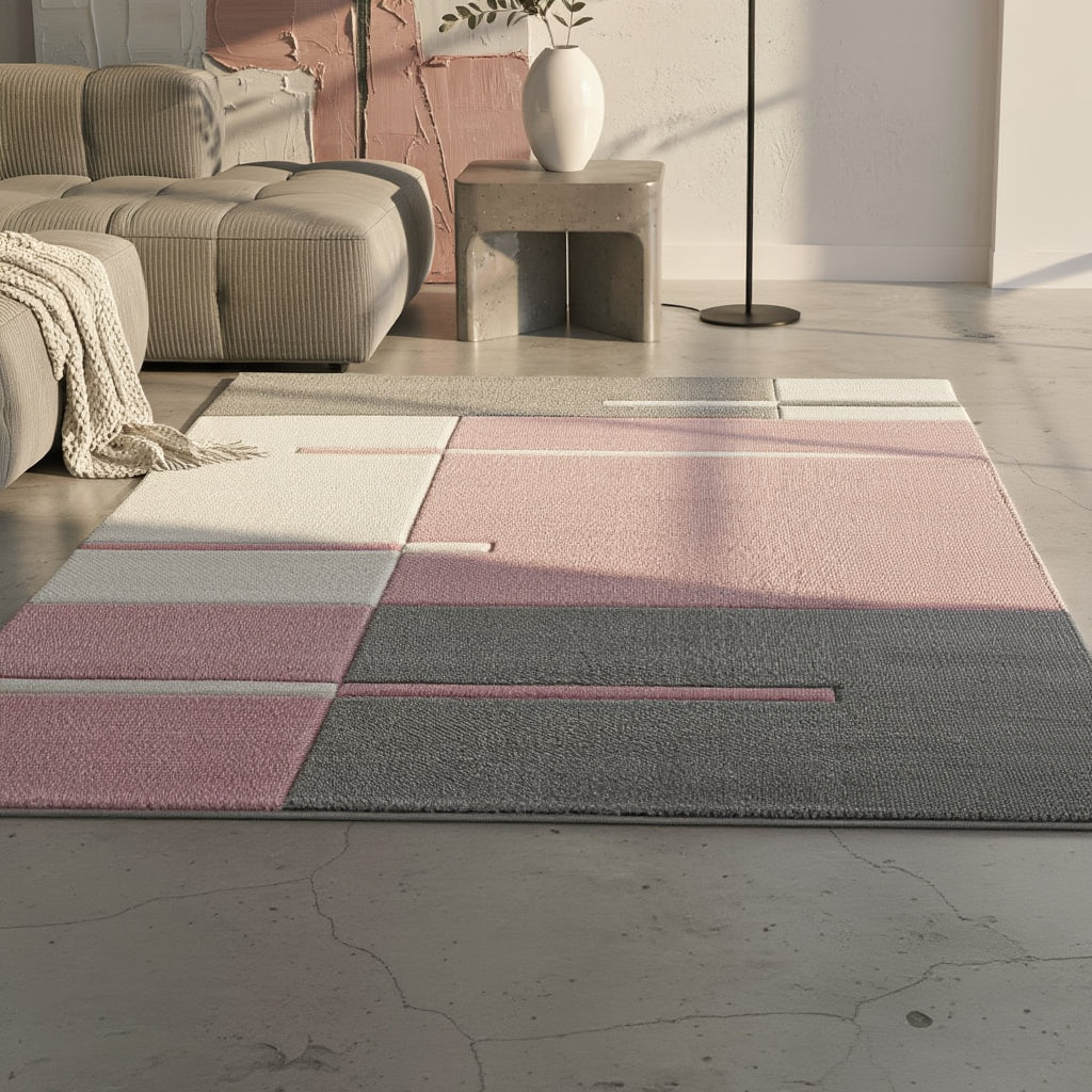 Teppich Kurzflor Karo Muster Polypropylen Wohnzimmer_Läufer_