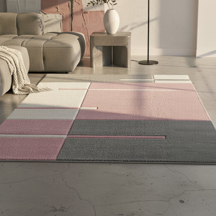 Teppich Kurzflor Karo Muster Polypropylen Wohnzimmer_Läufer_