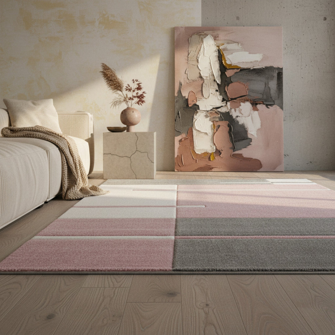 Teppich Kurzflor Karo Muster Polypropylen Wohnzimmer_Läufer_