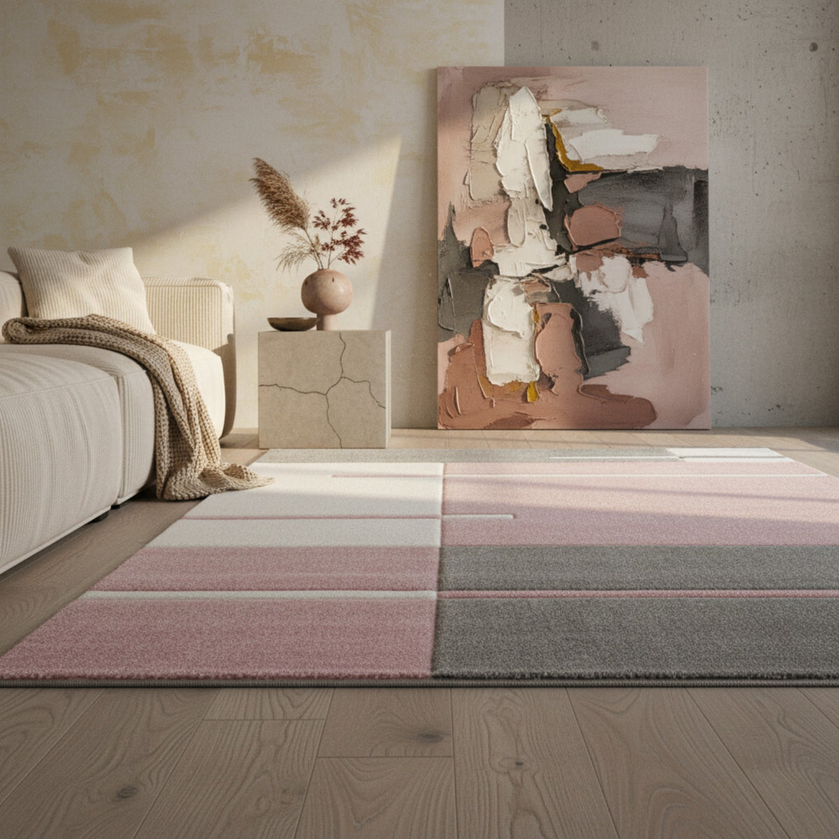 Teppich Kurzflor Karo Muster Polypropylen Wohnzimmer_Läufer_