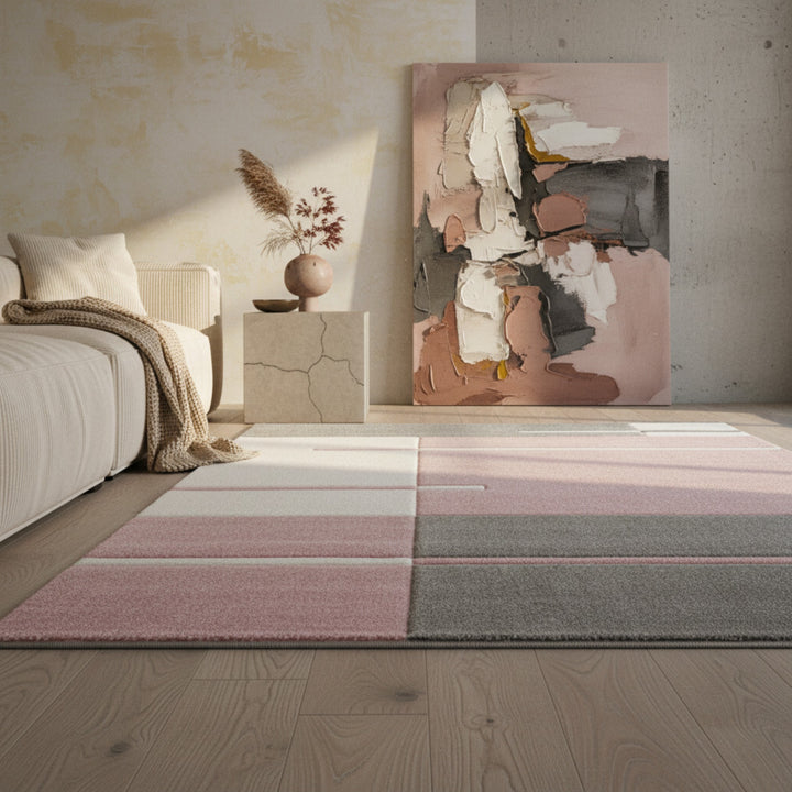 Teppich Kurzflor Karo Muster Polypropylen Wohnzimmer_Läufer_