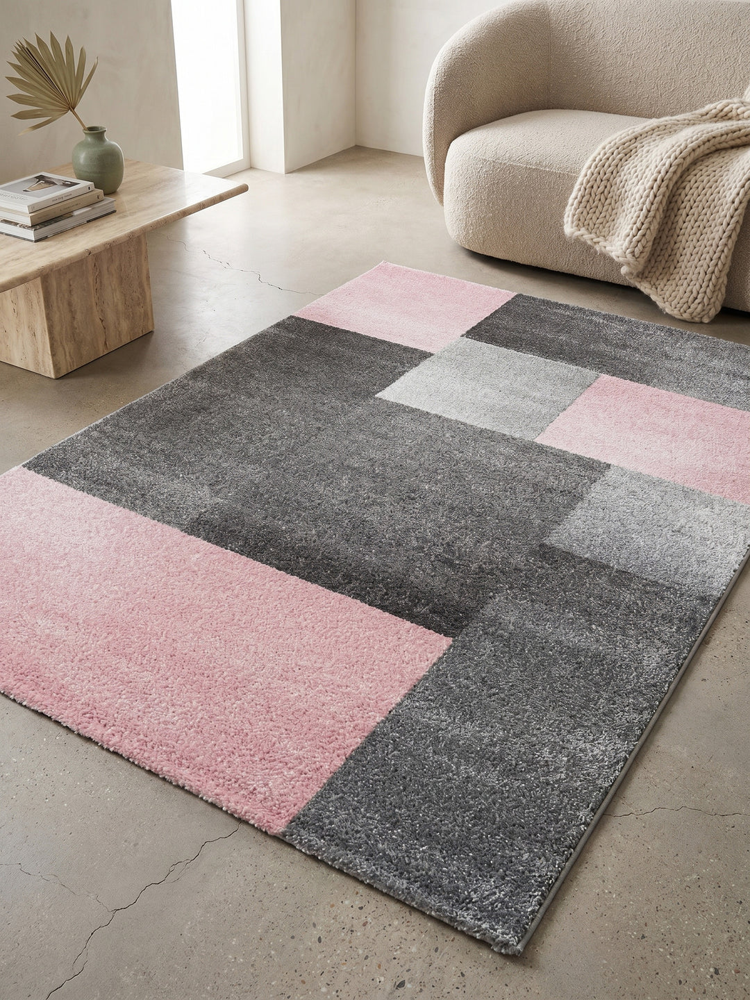 Teppich Pink rechteckig Muster Draufsicht_