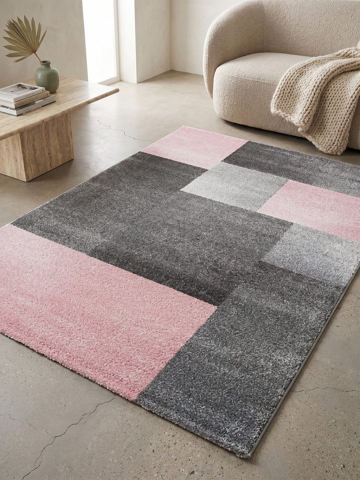 Teppich Pink rechteckig Muster Draufsicht_