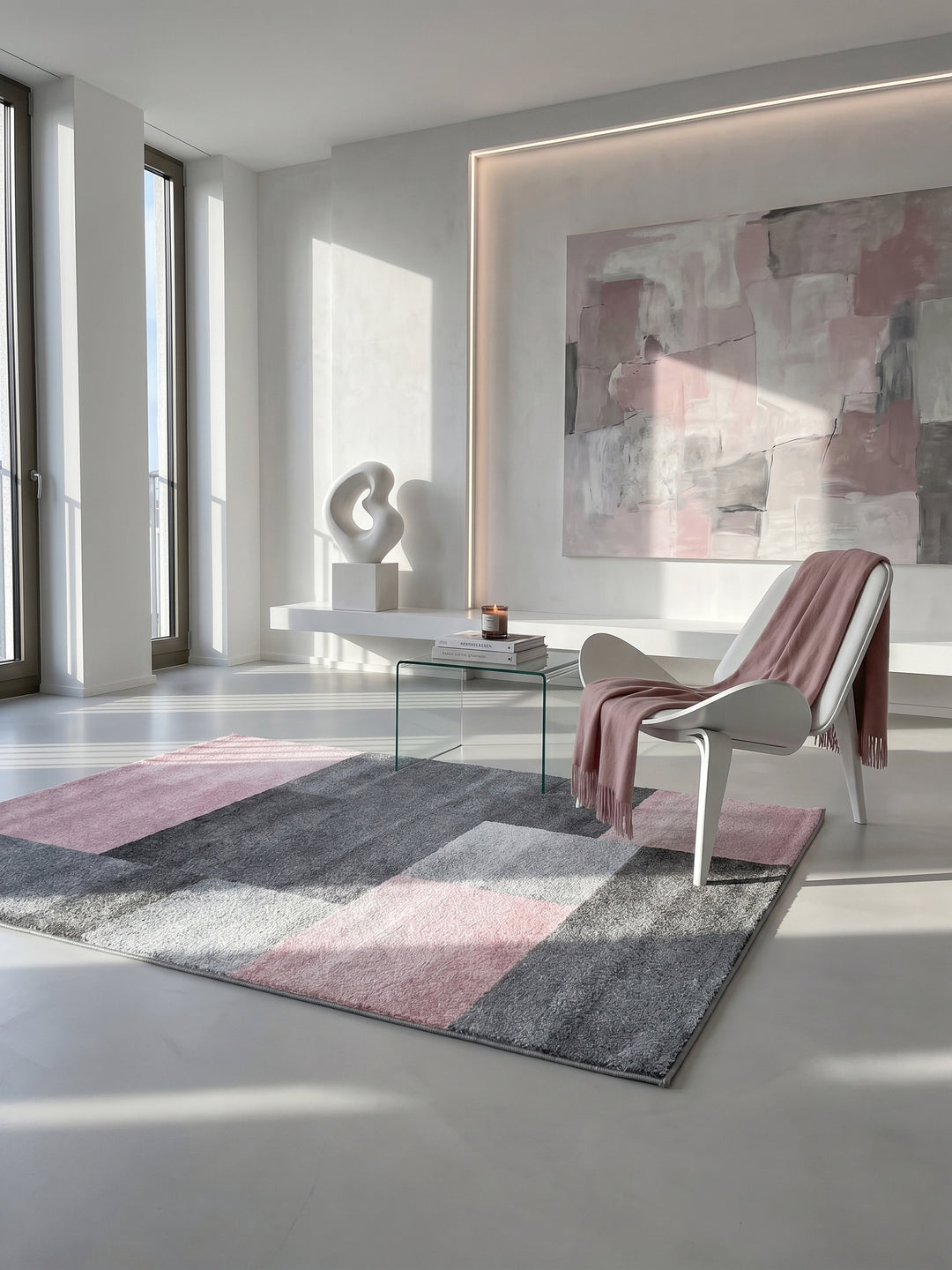 Teppich Pink rechteckig im Wohnzimmer Einrichtungsidee_