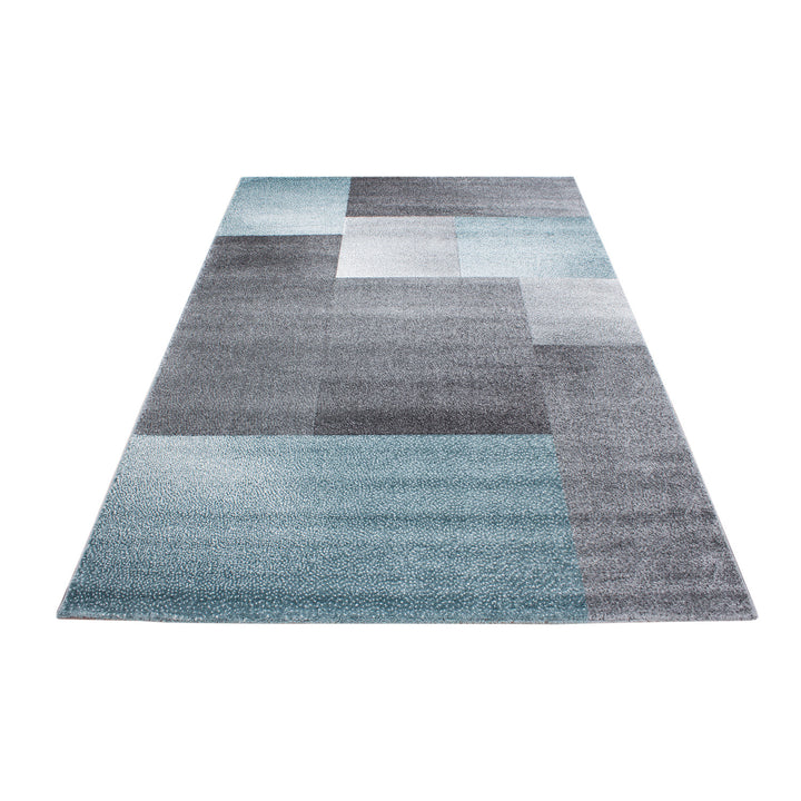 Teppich Kurzflor Karo Polypropylen saugroboter Wohnzimmer Blau Läufer 80x150_Läufer_