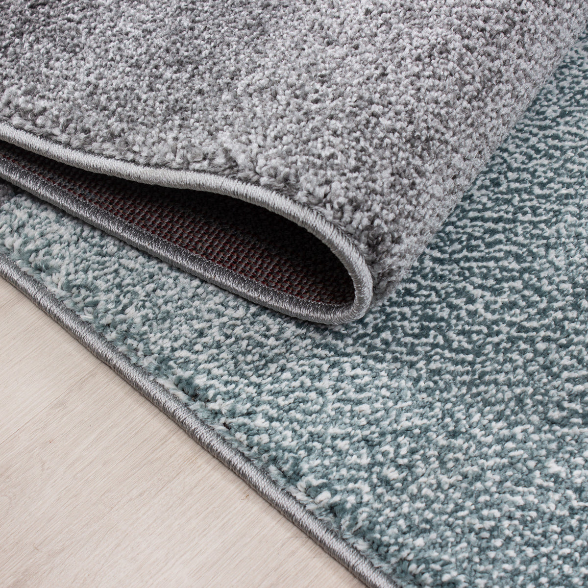 Teppich Kurzflor Karo Polypropylen saugroboter Wohnzimmer Blau Läufer