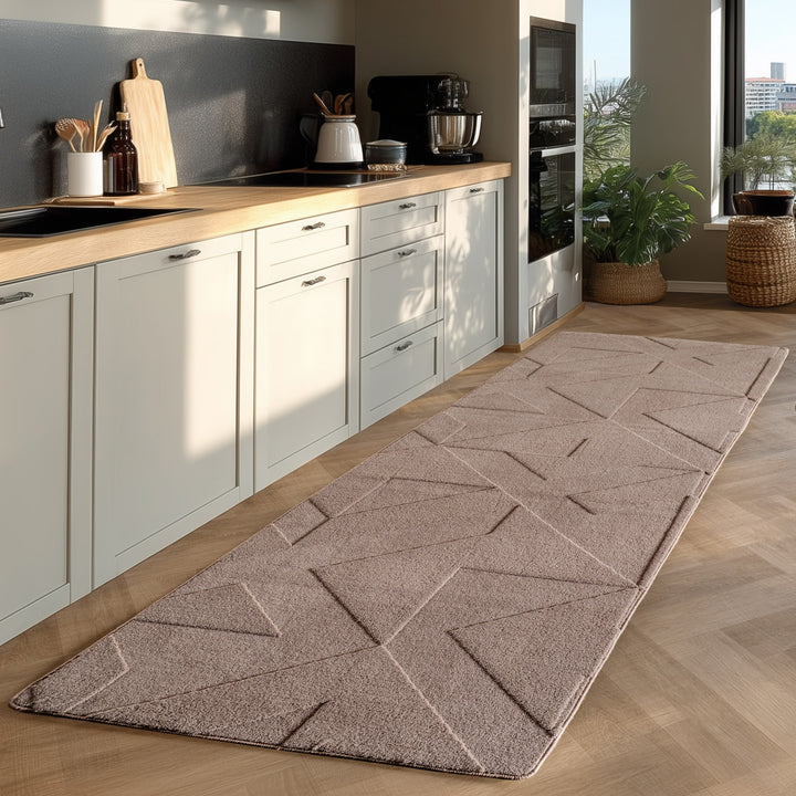 Teppich Kurzflor Geometrisch Microfaser Innen_Beige_Läufer_
