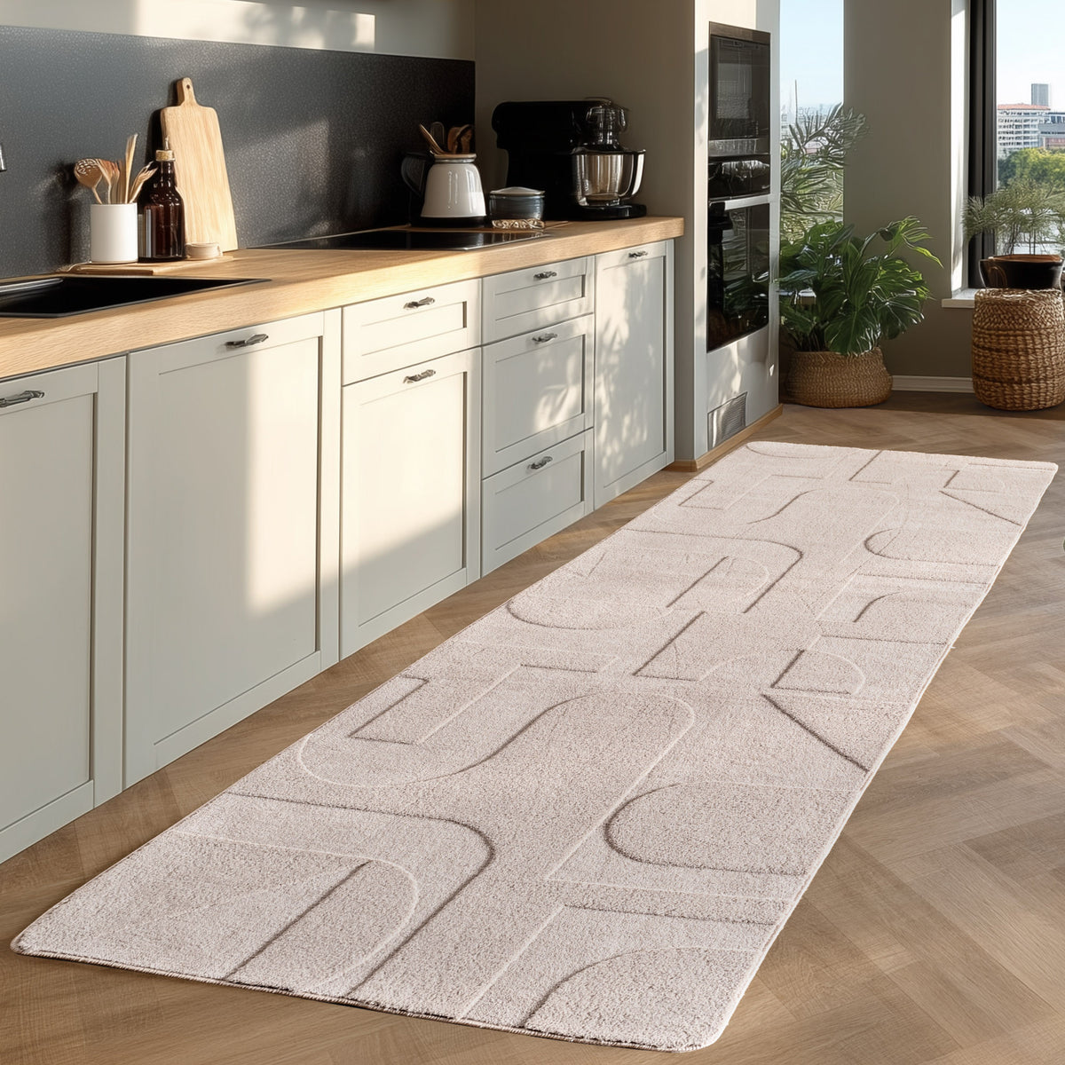 Teppich Kurzflor Skandinavisch Microfaser Innen Creme Läufer