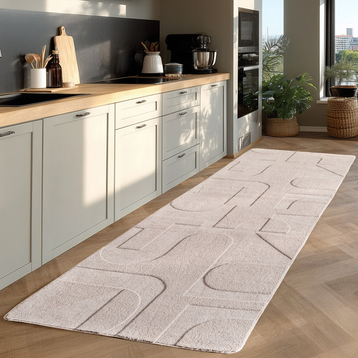 Teppich Kurzflor Skandinavisch Microfaser Innen_Creme_Läufer_