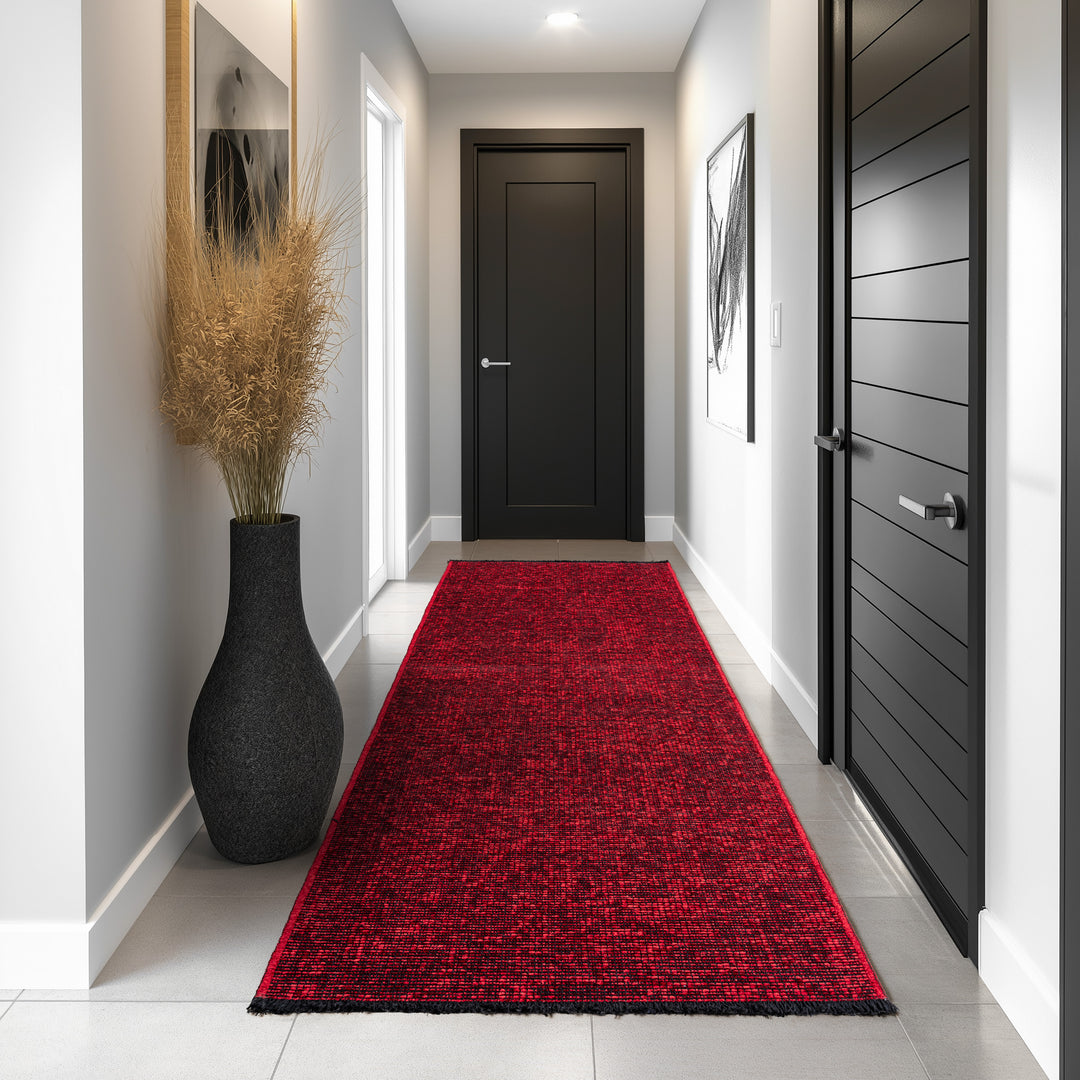 Teppich Kurzflor Unicolor Chenille Baumwolle Innen_Rot_Läufer_