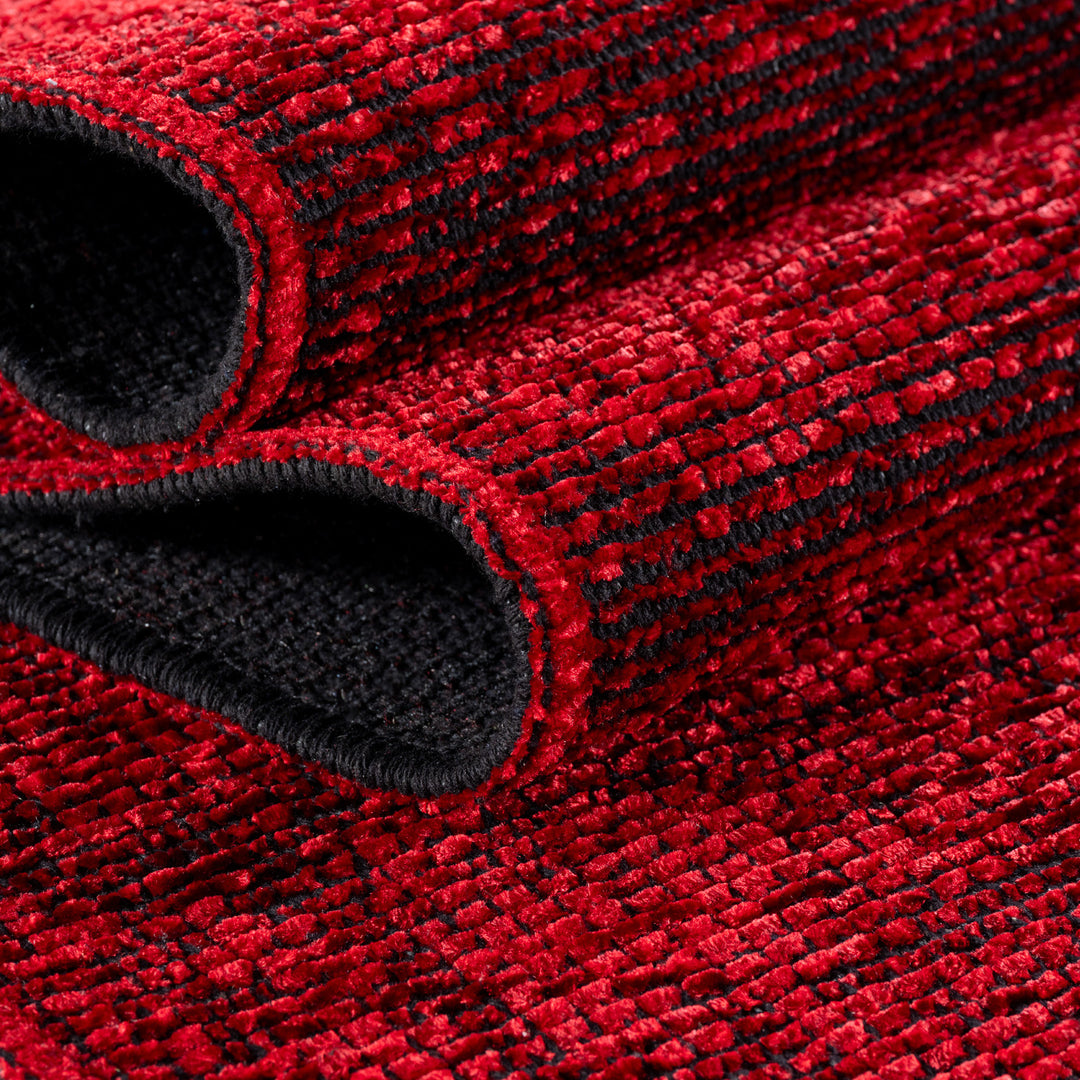 Teppich Kurzflor Unicolor Chenille Baumwolle Innen Rot Läufer 80x150_Läufer_