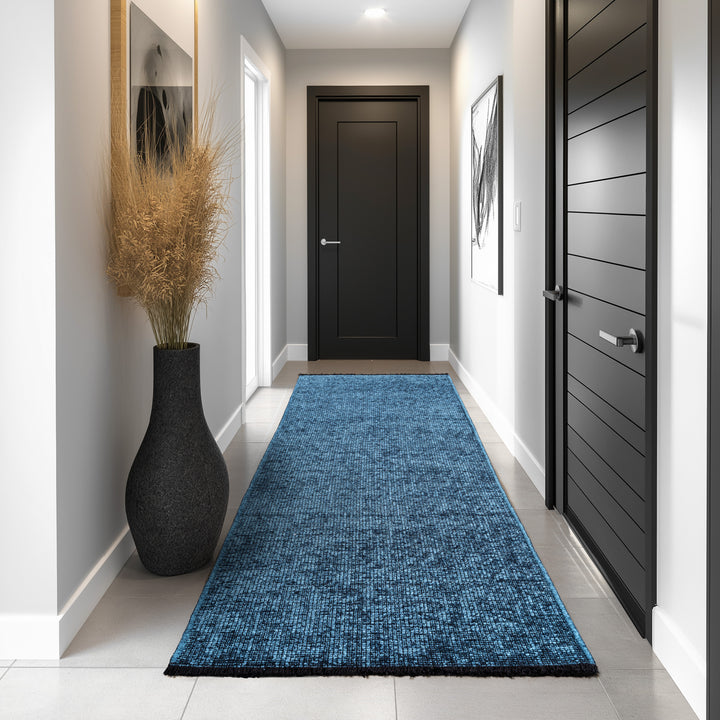 Teppich Kurzflor Unicolor Chenille Baumwolle Innen_Blau_Läufer_