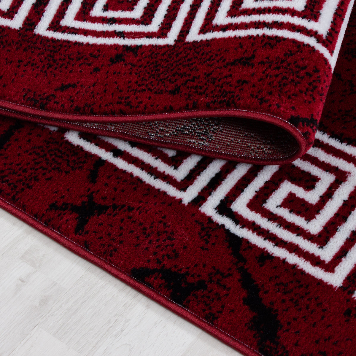 Teppich Kurzflor Mäander-Muster Polypropylen Wohnzimmer Rot Läufer