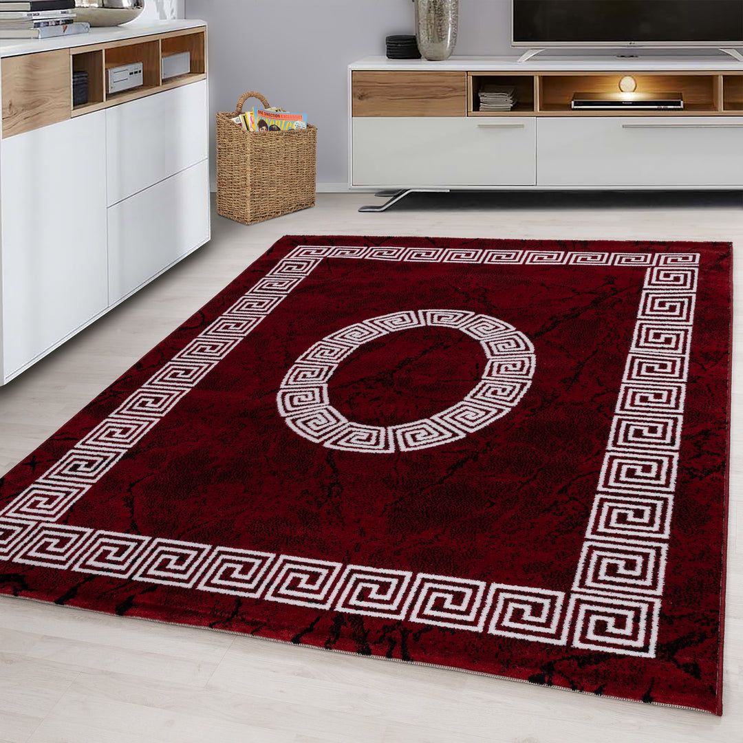 Teppich Kurzflor Mäander-Muster Polypropylen Wohnzimmer_Rot_Läufer_