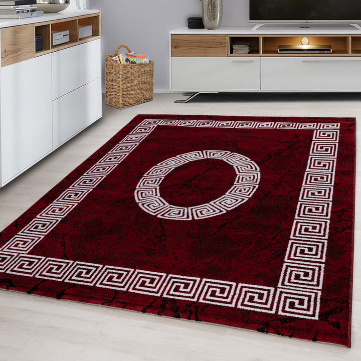Teppich Kurzflor Mäander-Muster Polypropylen Wohnzimmer_Rot_Läufer_