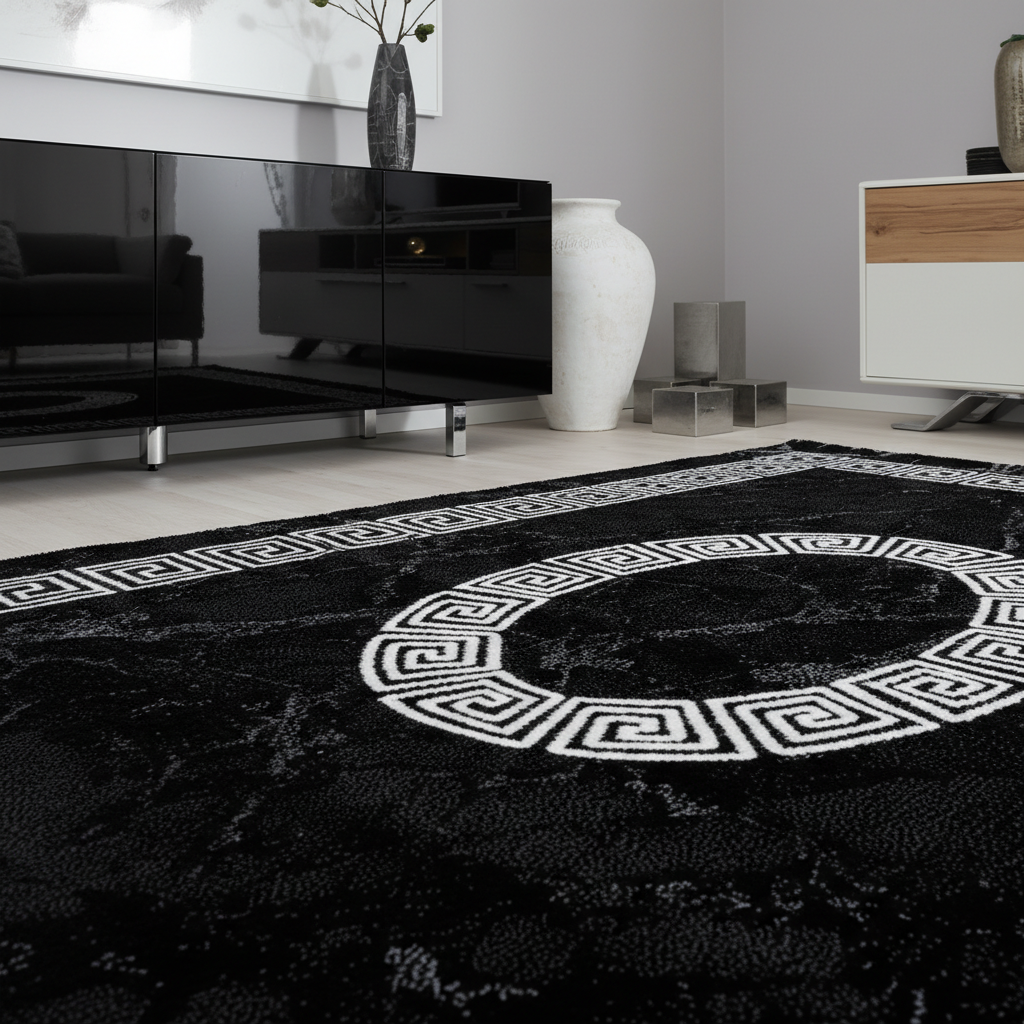 Teppich Kurzflor Mäander-Muster Polypropylen Wohnzimmer Läufer
