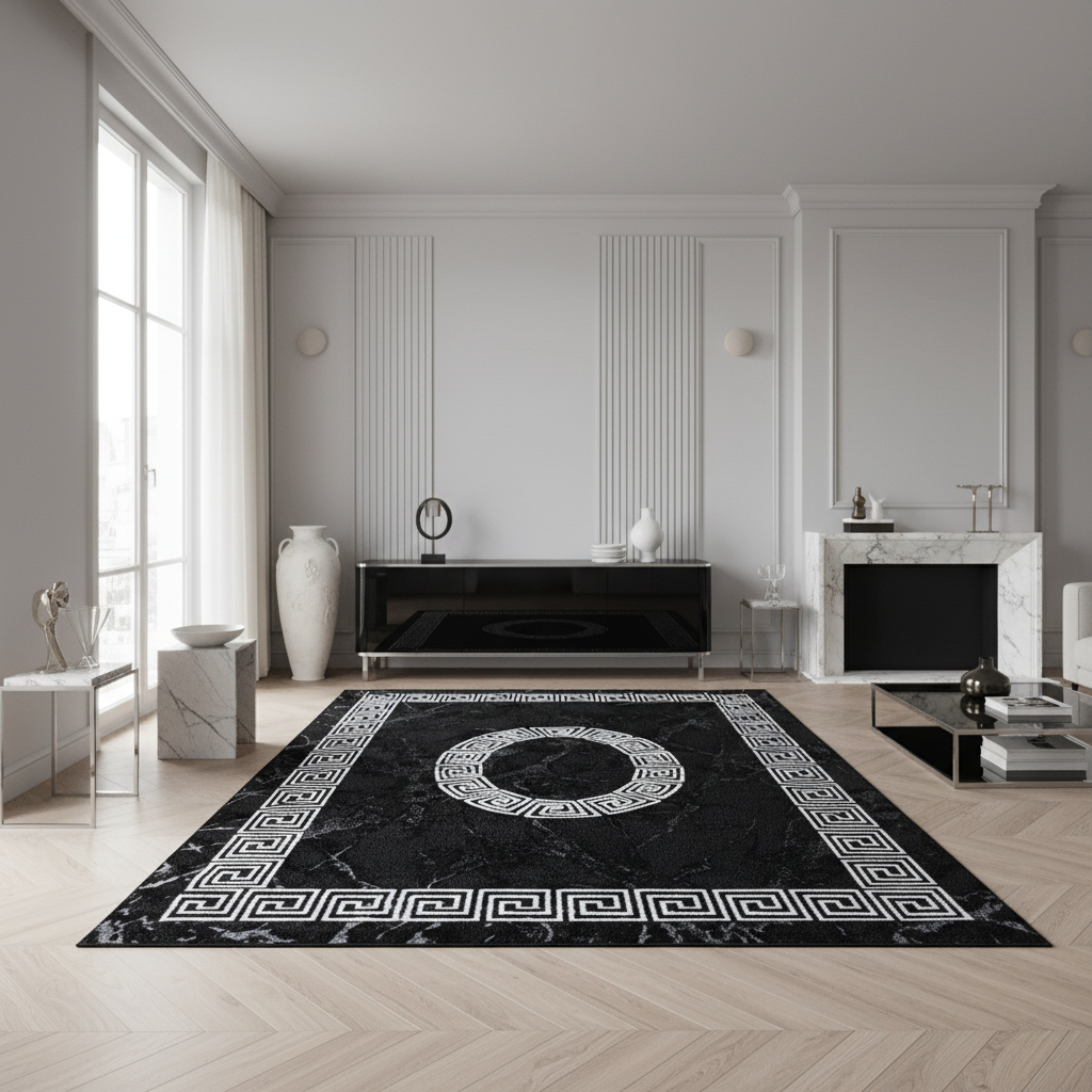 Teppich Kurzflor Mäander-Muster Polypropylen Wohnzimmer Läufer