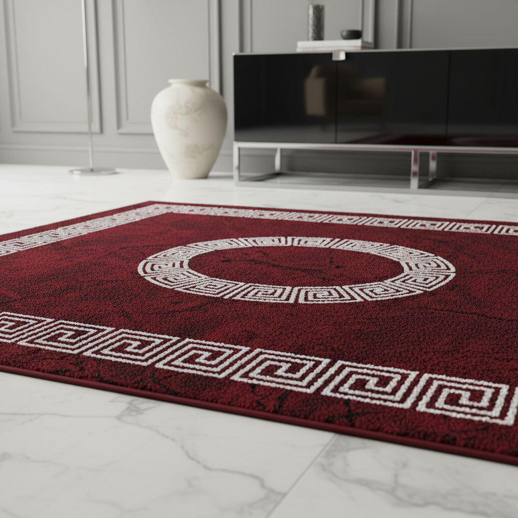 Teppich Kurzflor Mäander-Muster Polypropylen Wohnzimmer Läufer