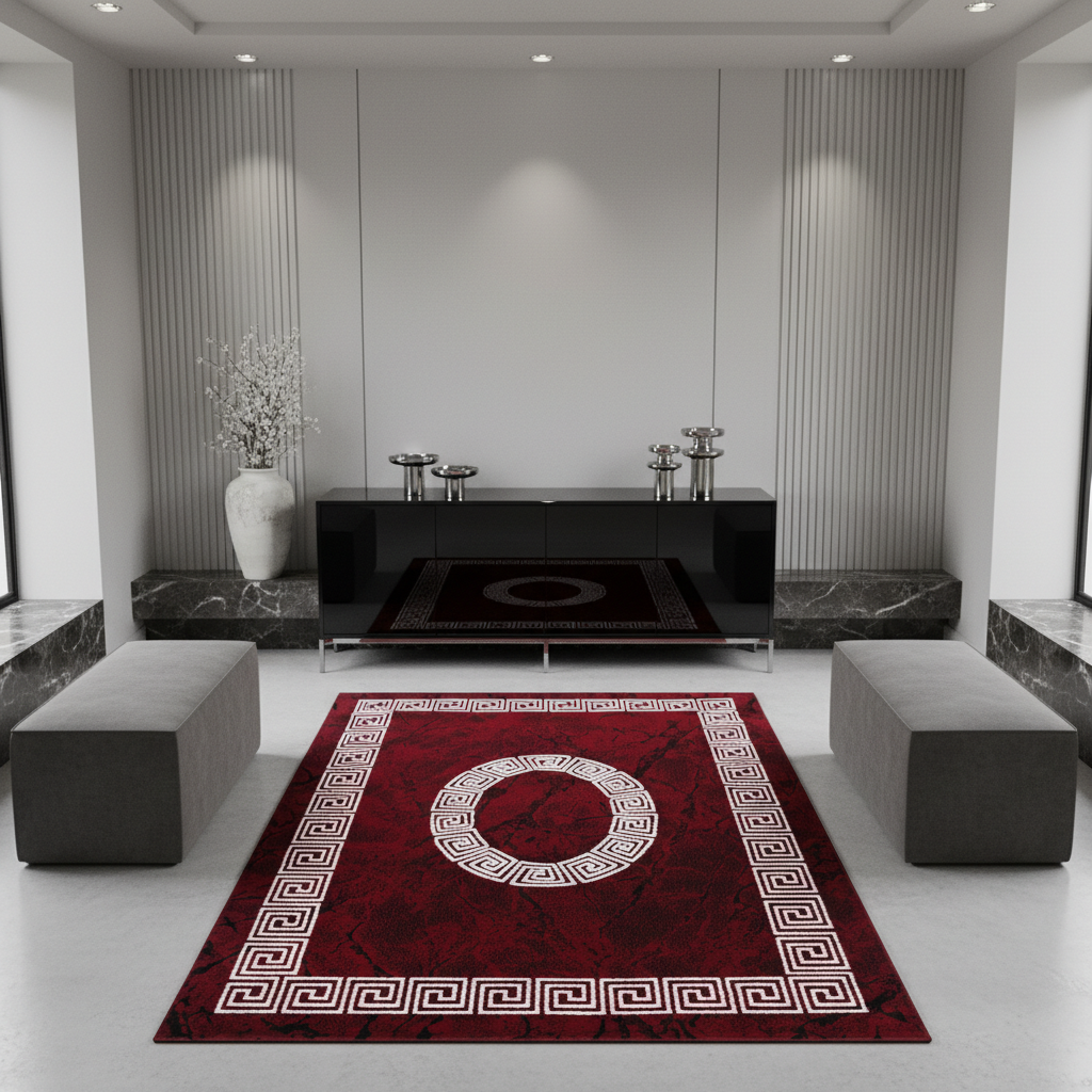 Teppich Kurzflor Mäander-Muster Polypropylen Wohnzimmer Läufer