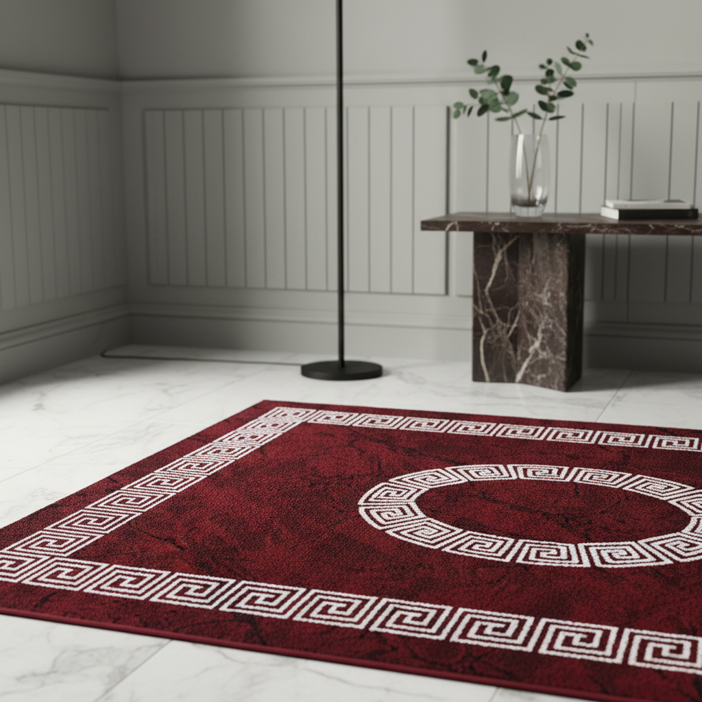 Teppich Kurzflor Mäander-Muster Polypropylen Wohnzimmer Läufer
