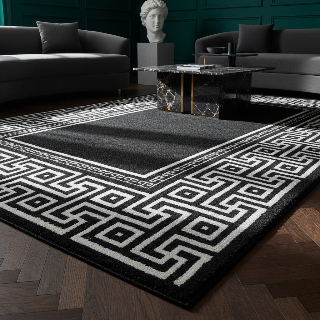 Teppich Kurzflor Mäander Polypropylen Wohnzimmer Läufer