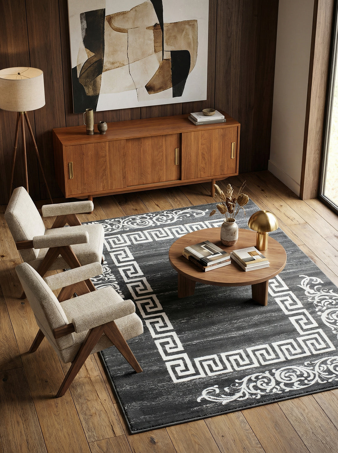 Teppich Kurzflor Mäander Polypropylen saugroboter Wohnzimmer_Läufer_