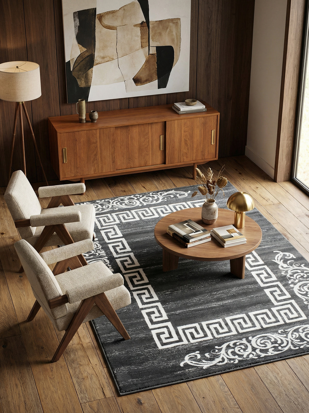 Teppich Kurzflor Mäander Polypropylen saugroboter Wohnzimmer_Läufer_