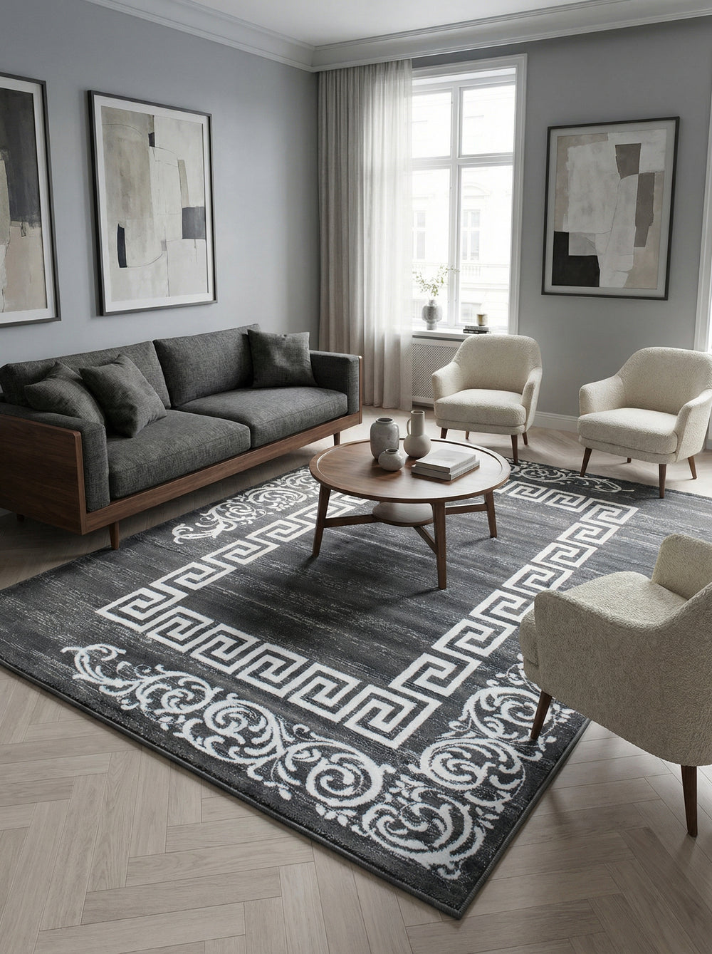 Teppich Kurzflor Mäander Polypropylen saugroboter Wohnzimmer_Läufer_