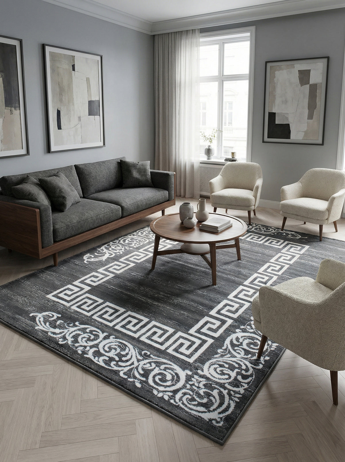 Teppich Kurzflor Mäander Polypropylen saugroboter Wohnzimmer_Läufer_