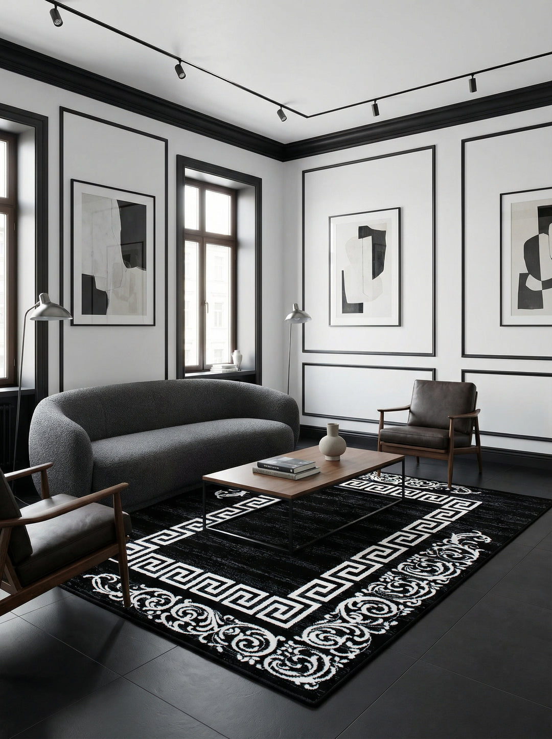Teppich Kurzflor Mäander Polypropylen saugroboter Wohnzimmer_Läufer_