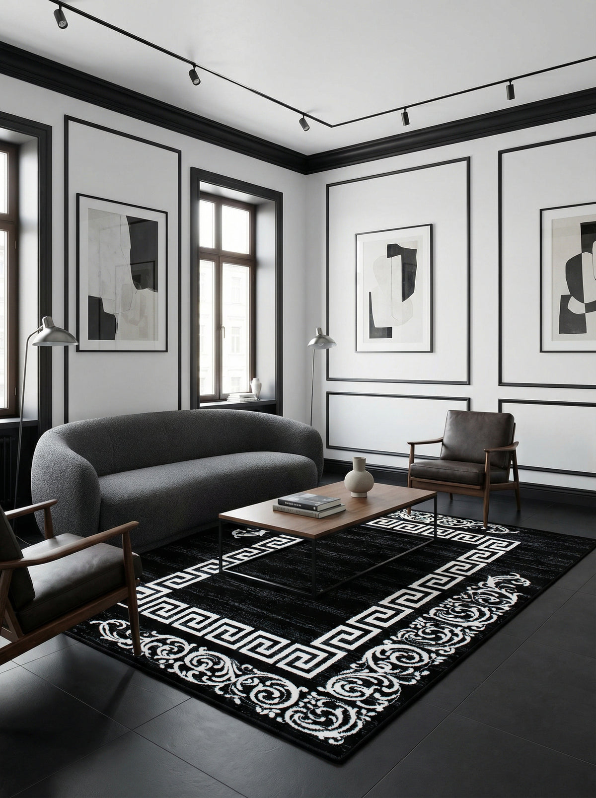 Teppich Kurzflor Mäander Polypropylen saugroboter Wohnzimmer_Läufer_