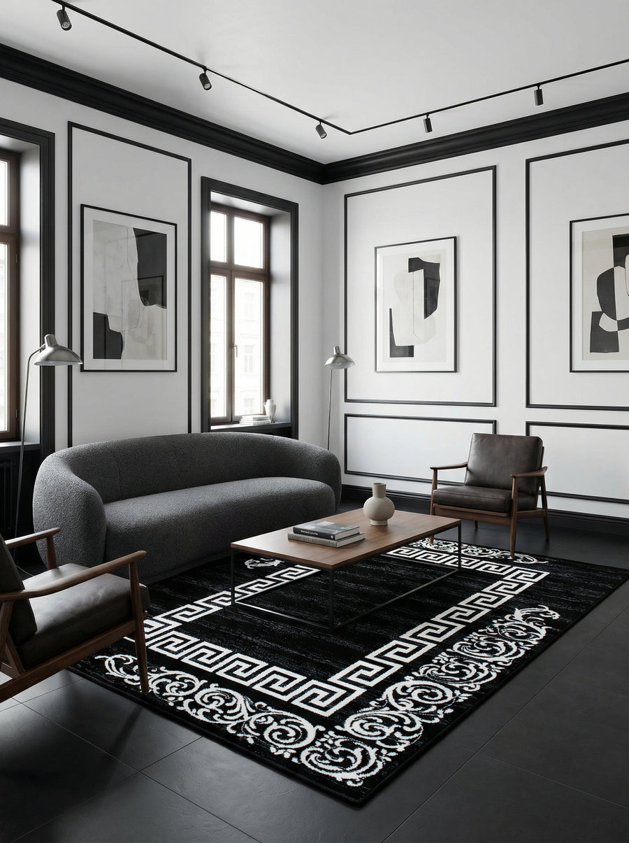 Teppich Kurzflor Mäander Polypropylen saugroboter Wohnzimmer_Läufer_