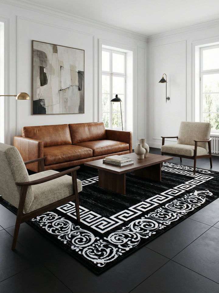 Teppich Kurzflor Mäander Polypropylen saugroboter Wohnzimmer_Läufer_