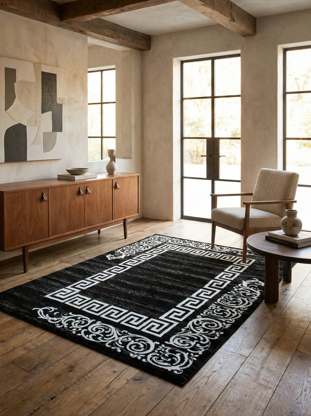 Teppich Kurzflor Mäander Polypropylen saugroboter Wohnzimmer_Läufer_