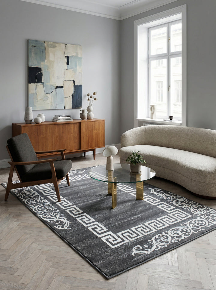 Teppich Kurzflor Mäander Polypropylen saugroboter Wohnzimmer_Läufer_