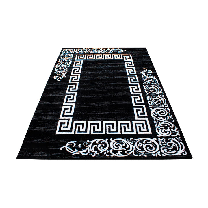 Teppich Kurzflor Mäander Polypropylen saugroboter Wohnzimmer Schwarz Läufer 80x150_Läufer_