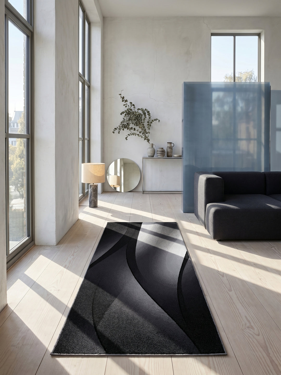 Teppich Schwarz Läufer im Wohnzimmer Einrichtungsidee_