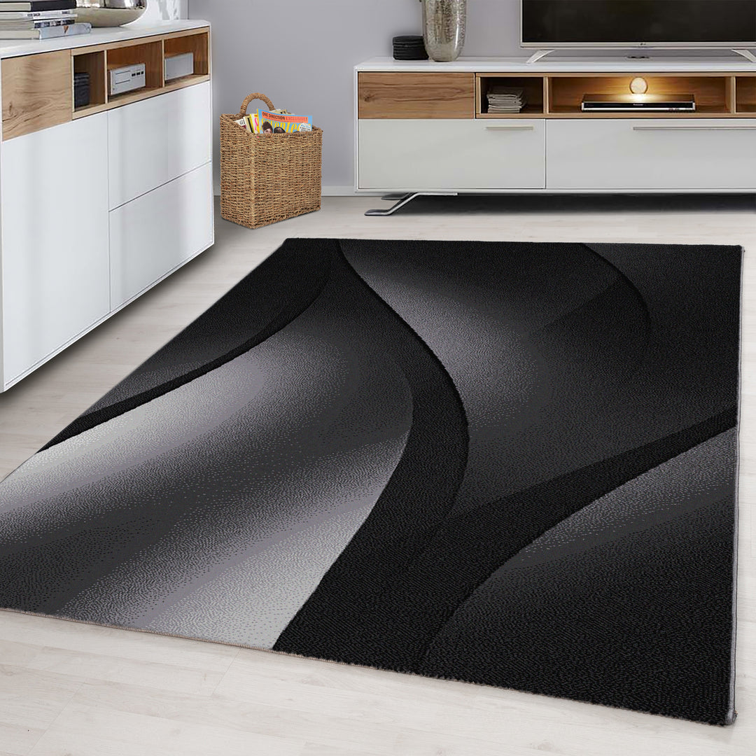 Teppich Kurzflor Ombre-Verlauf Polypropylen Wohnzimmer_Schwarz_Läufer_