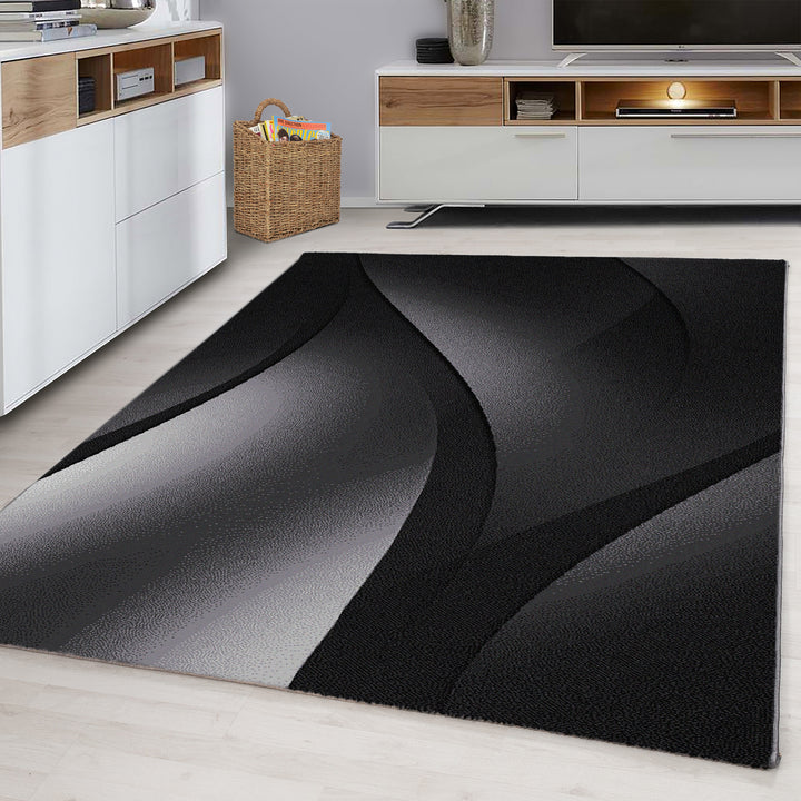 Teppich Kurzflor Ombre-Verlauf Polypropylen Wohnzimmer_Schwarz_Läufer_