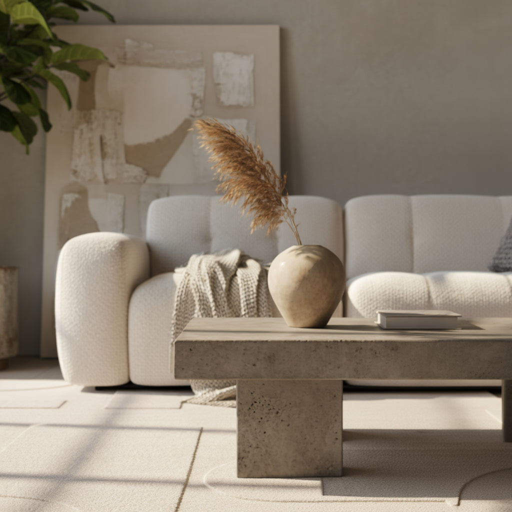 Heller Teppich mit geometrischer Struktur_