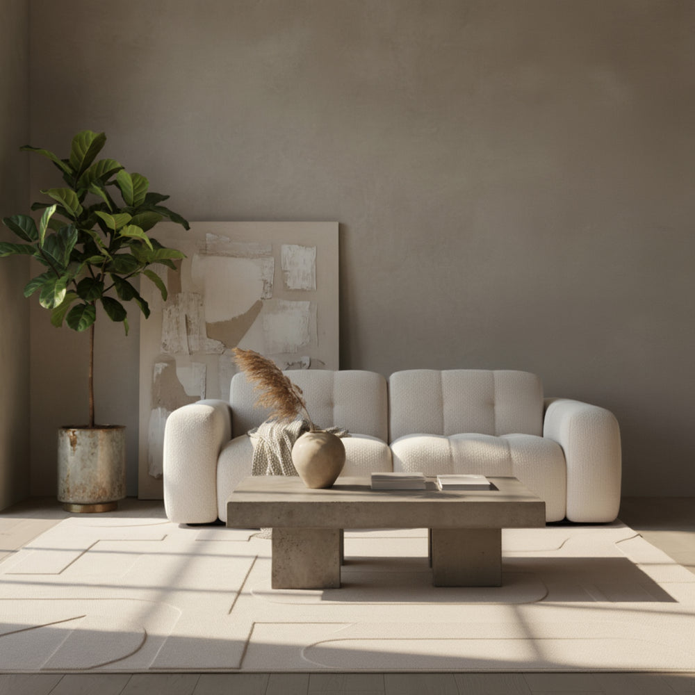 Moderner Kurzflor-Teppich in Creme_