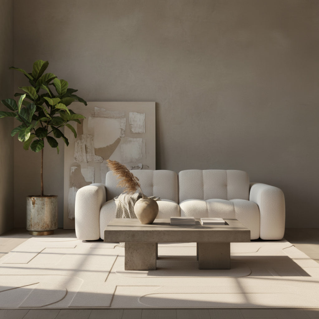 Moderner Kurzflor-Teppich in Creme_