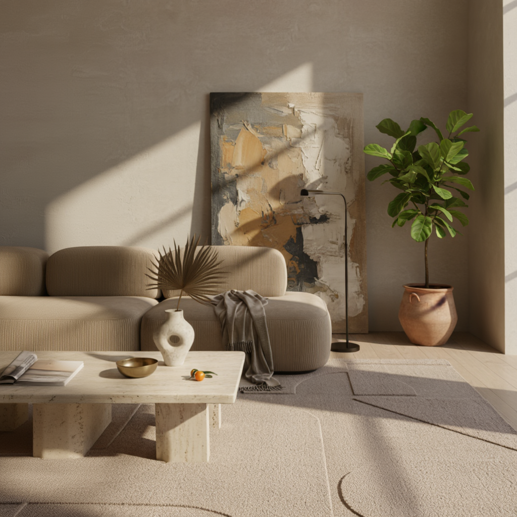 Designerteppich im skandinavischen Stil mit sanfter Haptik_